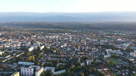 Pau-aerial-view-France-with-the-Pyrenees-mountains-in-background-sunset